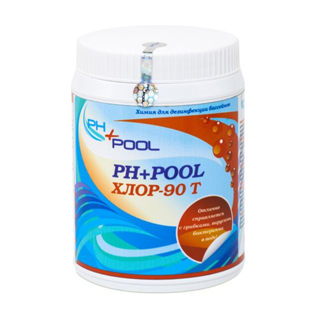 Хлор-90Т в таблетках 20 г, PH+Pool 310024, 1 кг. Дезинфекция воды на основе стабилизированного хлора