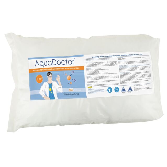 Хлор длительного действия в таблетках 200 г, AquaDoctor C-90T, 50 кг, дезинфекция воды на основе стабилизированного хлора