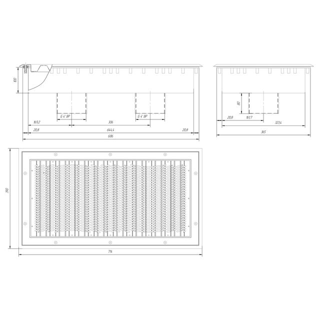 Водозабор прямоугольный Runwill Pools P5-25 (закладная+лицевая панель) 160 м³/час, плёнка